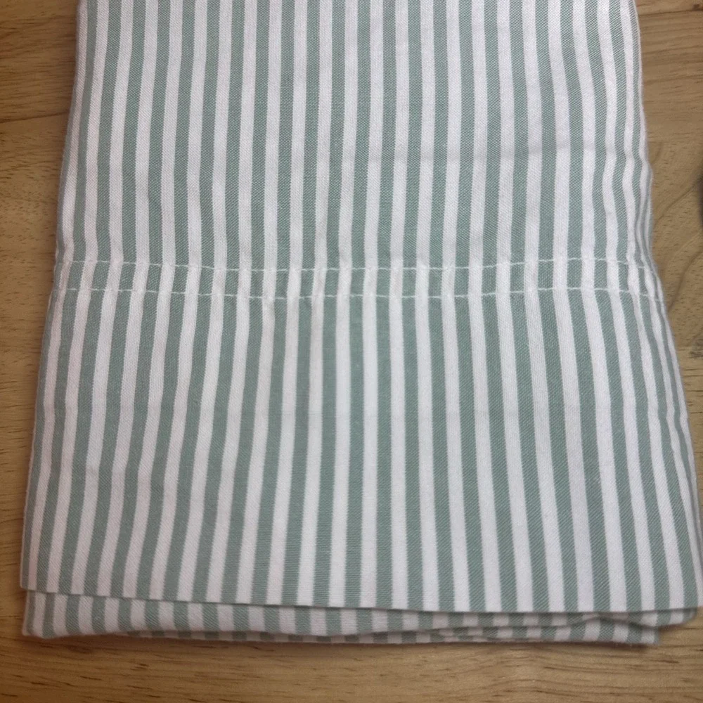 VTG Chambers Oxford Cloth Stripe Sage Green Pair Of Standard Pillow Shams Cotton